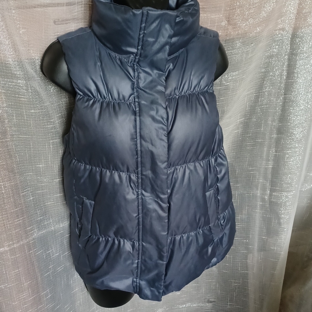 Gap Down Puffer Vest Gathered Blue Gray M Medium, EUC